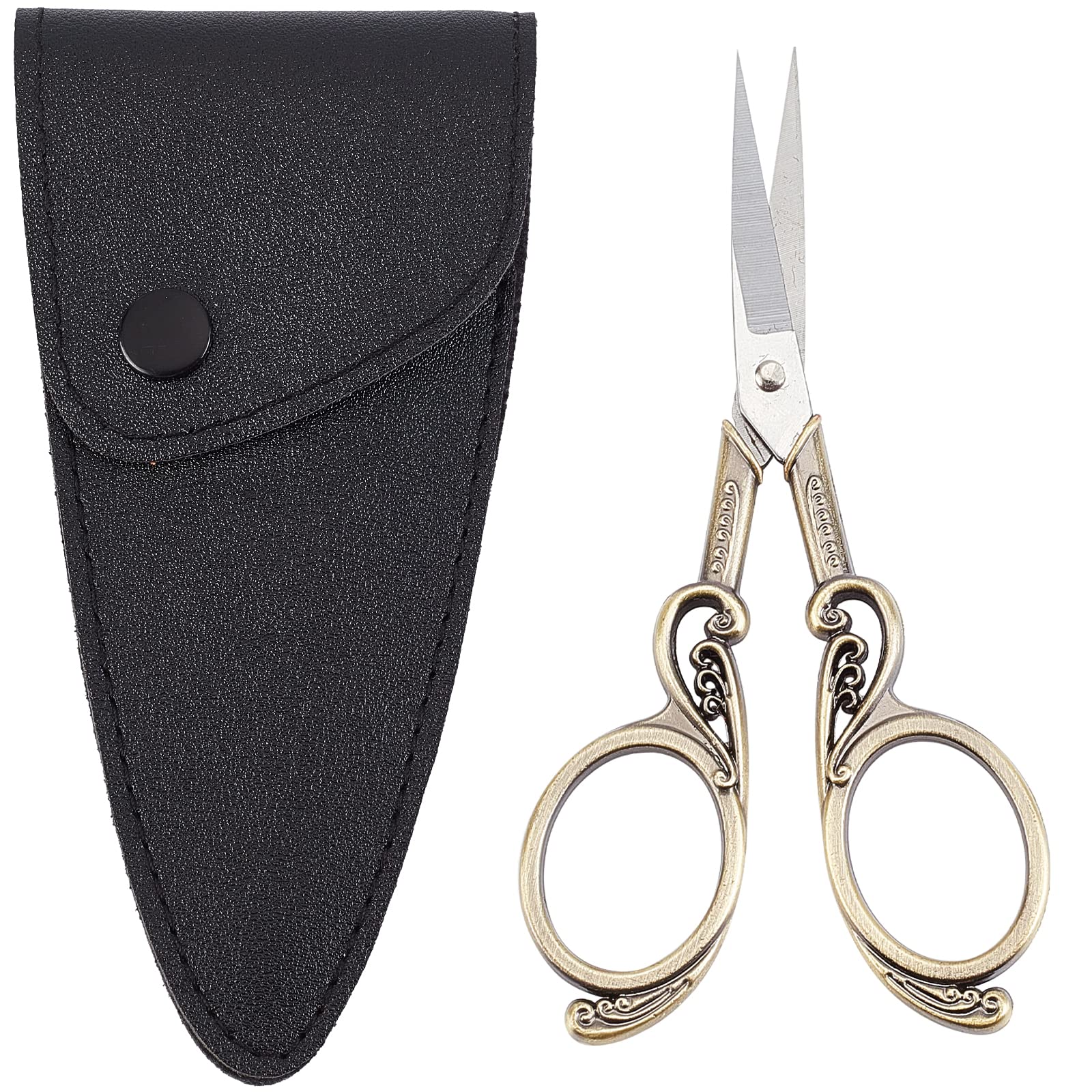 SUNNYCLUE 1Set 4.3Inch Stainless Steel Sewing Scissors Vintage Style Antique Bronze Embroidery Shears for Jewellery DIY Making Papercraft Crochet Cross Stitch Knitting Scissors with PVC Scissors Cover