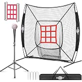 Baseball Net &amp; Softball Net 7x7 ft with/without Batting Tee | Heavy Duty Bow Frame Hitting Net Includes 2 Strike Zone Targets &amp; Carry Bag for Indoor/Outdoor Training