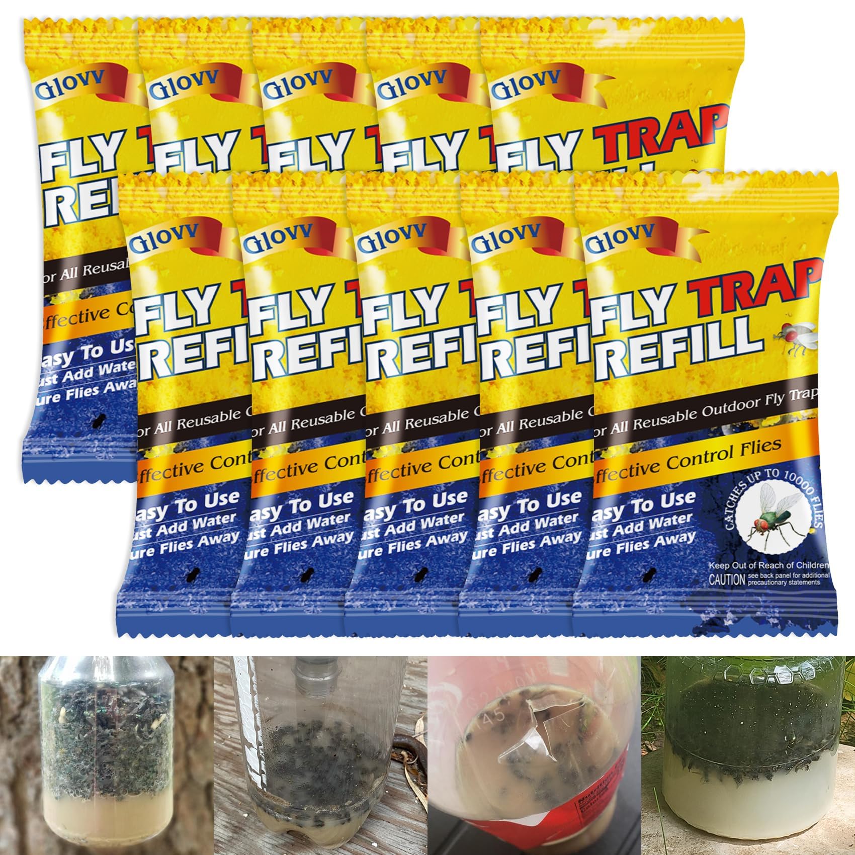 Photo 1 of 10 Pack Fly Trap Bait Refills, 10x30g Magnet Biting Attractant for Ranch Fly Traps Outdoor, Reusable Flies Bait Refills Packets Outside