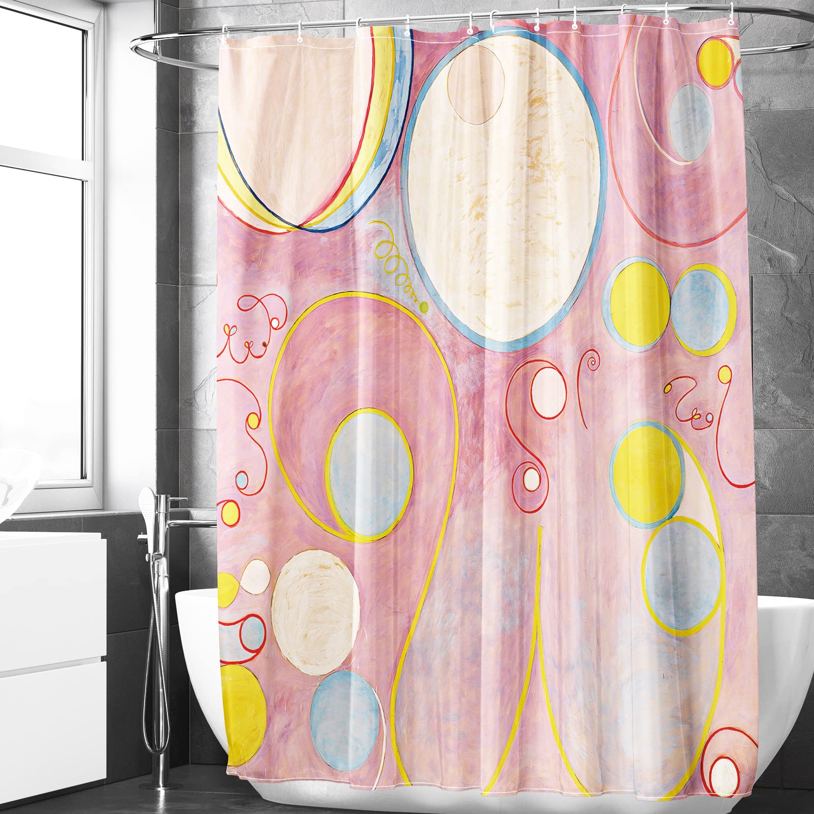 Berkin Arts Bathroom Shower Curtain Set 70x70 Inch Waterproof Polyester with Hooks Geometric Abstract Art Pink Colorful Art Nouveau (No.8 by Hilma af Klint)