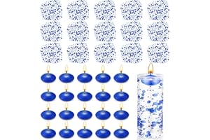 Fumete 40 Pcs Blue Floating Candles Pearl Strings for Centerpieces Small Unscented Floating Candles Vase Fillers Table Decoration for Meditation, Spa, Swimming Pool Party, Wedding Dining Table Decor