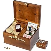 YAHALOR Wedding Keepsake Box With Lock, Large Memory Box for Keepsakes | Decorative Large Wooden Storage Box, with Heart frame Photo Keepsake Box, Baby Memory box | Wooden Gift Boxes-11×8.5×5in