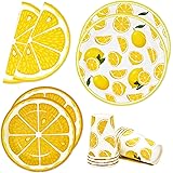 Yellow Lemon Citrus Fruit Party Supplies Tableware Set Includes 24 9" Paper Plates 24 7" Plate 24 9 Oz Cups 50 Lunch Napkins 