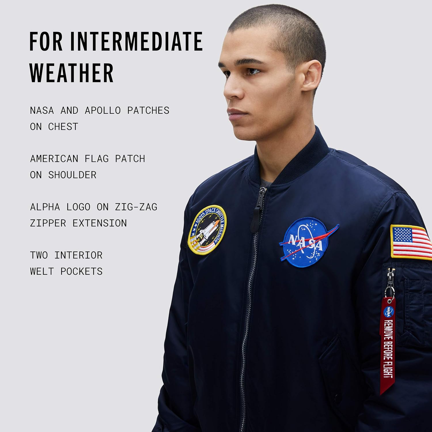Alpha Industries Men's NASA MA-1 Bomber Flight Jacket: Clothing