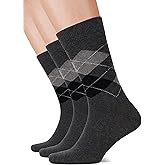 LAETAN Men’s Colorful Argyle & Solid Dress Socks, Crew Length, Soft Cotton, Comfortable Socks for Men, US Size 8-12, 3 Pairs