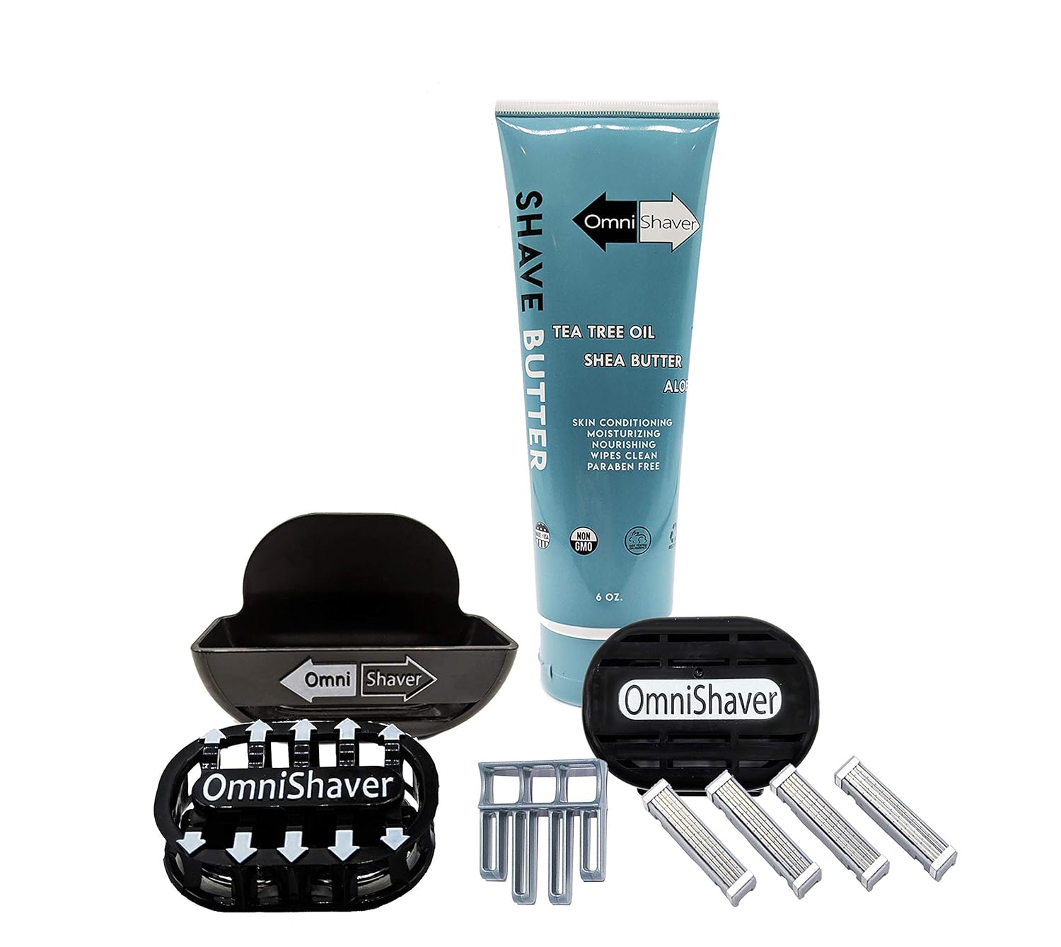 Premium Omnishaver Kit - Fastest Way to Shave Head, Legs, Arms, Body | An alternative to Disposable Shaving Razors Self Cleans & Strops During Use with Shave Butter & Replacement Cartridge Color Black
