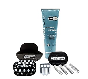 Premium Omnishaver Kit - Fastest Way to Shave Head, Legs, Arms, Body | An alternative to Disposable Shaving Razors Self Cleans & Strops During Use with Shave Butter & Replacement Cartridge Color Black