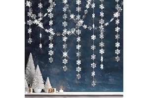 GCQQ Snowflake Garlands - 52Ft Silver Christmas Snowflake Hanging Garland 2" Winter Wonderland Paper Garland for Classroom Wall Office New Year Xmas Tree Frozen Christmas Birthday Party Decoration