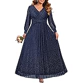 Pinup Fashion Women Plus Size Formal Dresses - Evening Gowns Long Sleeve Wedding Guest Glitter Prom Long Dress