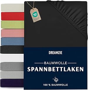 Dreamzie - Spannbettlaken 160x200cm - Baumwolle Oeko Tex Zertifiziert - Schwarz - 100% Jersey Spannbetttuch 160x200