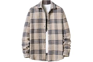 Locachy Men's Casual Cotton Plaid Shirts Long Sleeve Button-Down Flannel Overshirt Jacket