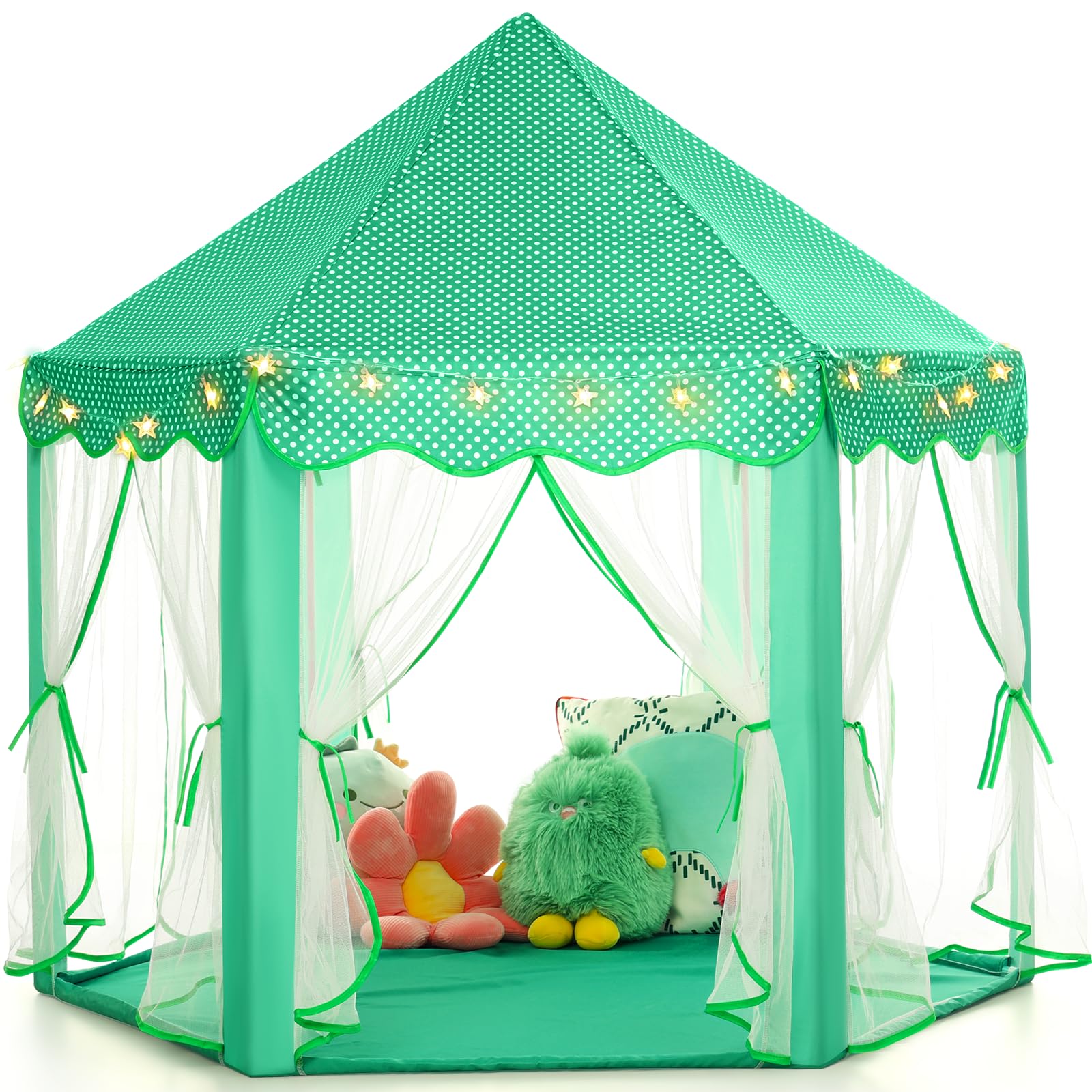 Monobeach Princess Tent Girls Green Large Playhouse Kids Castle Play Tent with Star Lights Gift Toy for Children Indoor and Outdoor Games Image