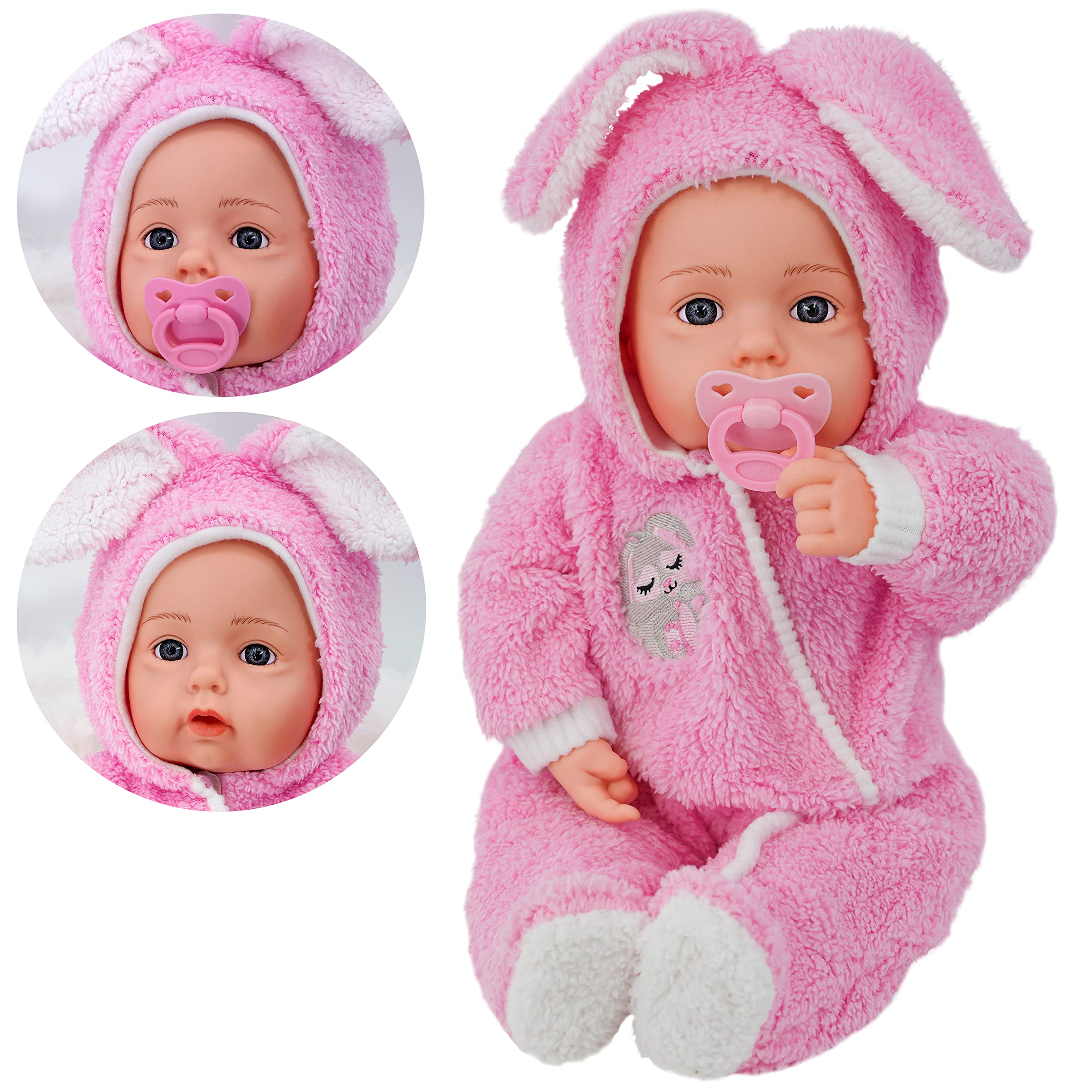BiBi Doll 20" Baby Girl Doll - Large Lifelike Size, Soft Body, with Dummy & Sounds in Baby Pink jumpsuit, Toy for Boys & Girls Aged 18 Months+