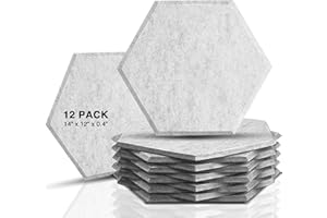 Sonic Acoustics 12 Pack Hexagon Acoustic Panels, 14" X 12" X 0.4" High Density Sound Absorbing Panels Sound Proof Insulation 