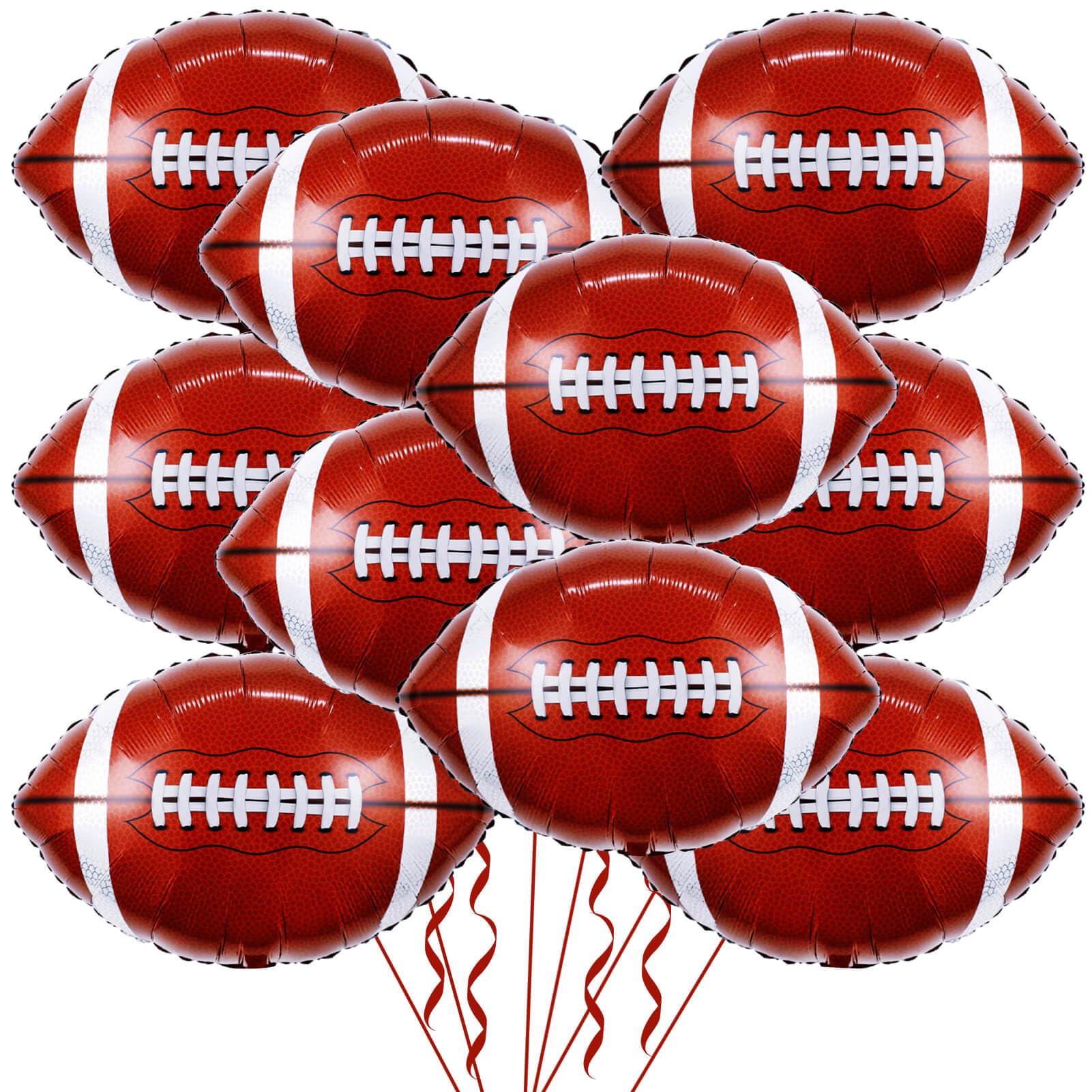 Photo 1 of LHOAVWE 18 Inch Football Balloons 10 Pack Rugby Football Balloons for Tailgate Touch Down Game Day Rugby Sports Theme Supplies Birthday Party Decorations