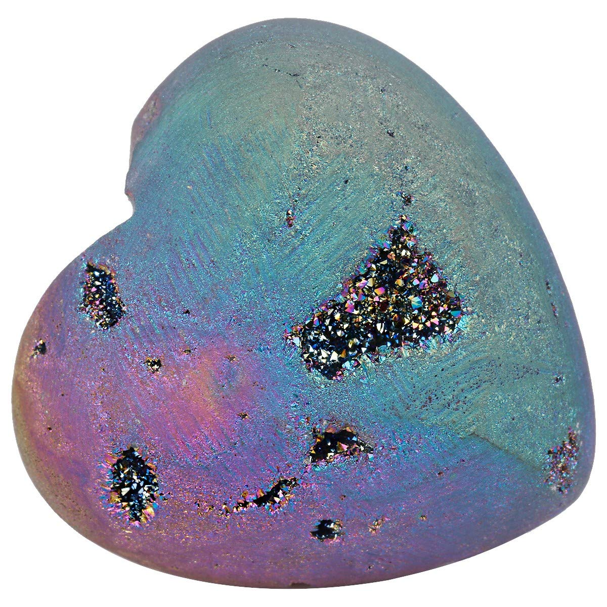 mookaitedecor Rainbow Titanium Coated Heart Shaped Agate Geode Crystal Palm Worry Stone, Healing Crystal Gift, Love Heart Rainbow Quartz Crystal Pocket Stone Chakra Reiki Desk Decor
