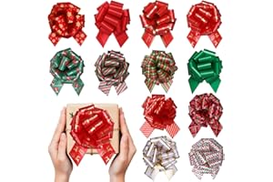 Yokodaza 12 Pcs Large Christmas Bows for Gift Wrapping, 5 inch Double-Sided Xmas Pull Bows Christmas Ribbon for Presents, Tree, Wine Bottles, Festive Decorations - Mix Colors