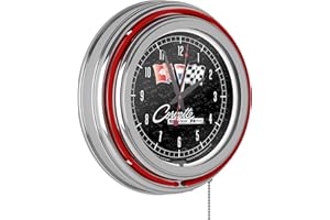 TRADEMARK GLOBAL Corvette C2 Black Chrome Double Ring Neon Clock