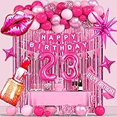23rd Pink Birthday Decorations, Hot Pink Birthday Party Decorations for Women, Happy 23rd Birthday Party Supplies with Banner, Number Foil Balloon, Cake Topper, Fringe Curtain, Star Foil Balloons