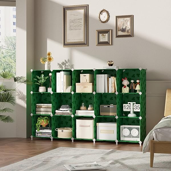 UNKU CUBE STORAGE ORGANIZER, 16 CUBE CLOSET ORGANIZER STORAGE SHELVES, DIY STACKABLE BOOKCASE, CLOTHES ORGANIZER SHELF FOR CLOSET, BEDROOM, LIVING ROOM, CABINET, HOME, OFFICE, GREEN
