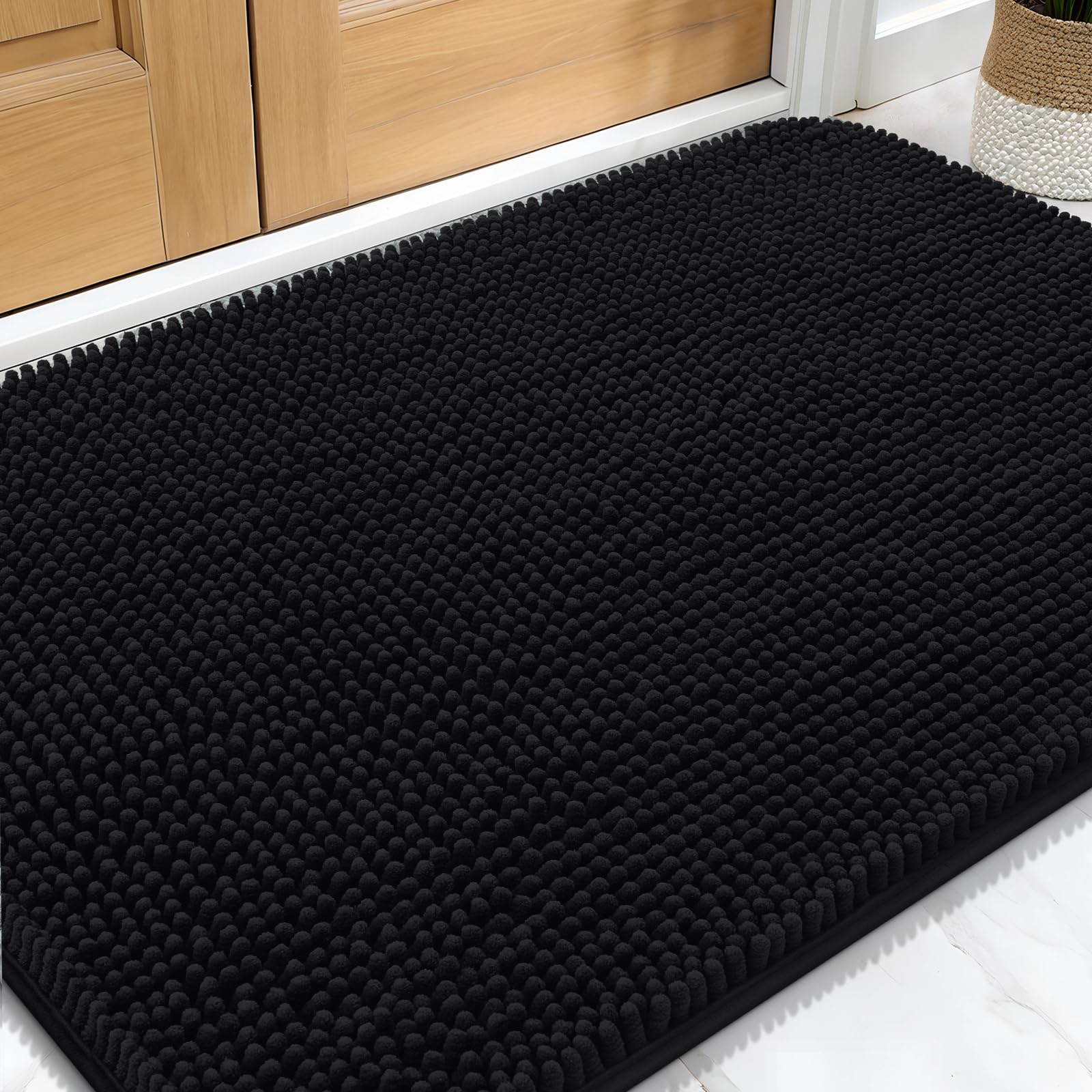 Photo 1 of OLANLY Dog Door Mat for Muddy Paws 30x20, Absorbs Moisture and Dirt, Absorbent Non-Slip Washable Doormat, Quick Dry Chenille Mud Mat for Dogs, Entry Indoor Entryway Carpet for Inside Floor, Black