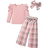 MIGU Toddler Girl Clothes,Girls Fashion Clothes Puff Sleeves Shirt Pants Headband 3Pcs Girls Gifts Sets