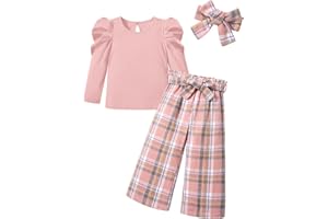 MIGU Toddler Girl Clothes,Girls Fashion Clothes Puff Sleeves Shirt Pants Headband 3Pcs Girls Gifts Sets
