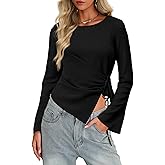 AGECODE Womens Blouses Dressy Casual Bell Long Sleeve Side Tie Ruched Fall Going Out Tops Shirts Trendy