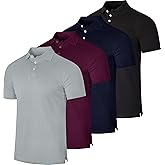 Real Essentials 4 Pack: Men's Cotton Short Sleeve Polo | Collared Pique Golf Shirt Casual Performance (Big & Tall Available)