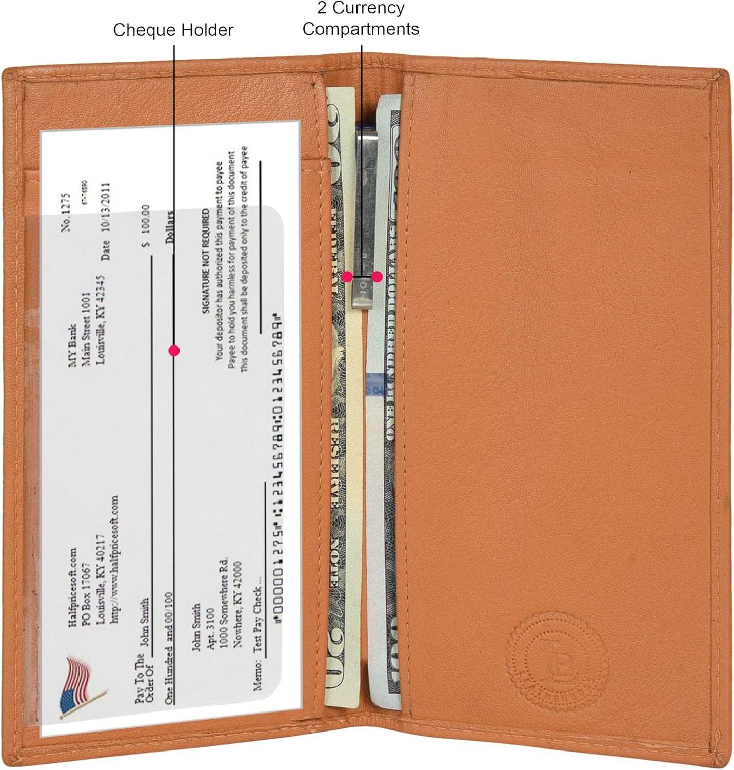 Leatherboss Genuine Leather Plain Checkbook Cover Cash Holder, Tan at  Women’s Clothing store: Checkbook Cases