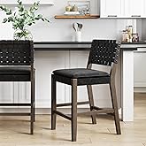 Nathan James Cohen Mid-Century Modern Leather Bar Stool, Counter Height Chair in Solid Wood Frame with Footrest and Woven Lea