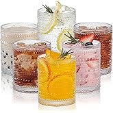 HomeVogue Hobnail Drinking Glasses Set of 6,12 oz Vintage Glassware Set Cocktail Glass Set, Embossed Clear Water Tumbler,for 