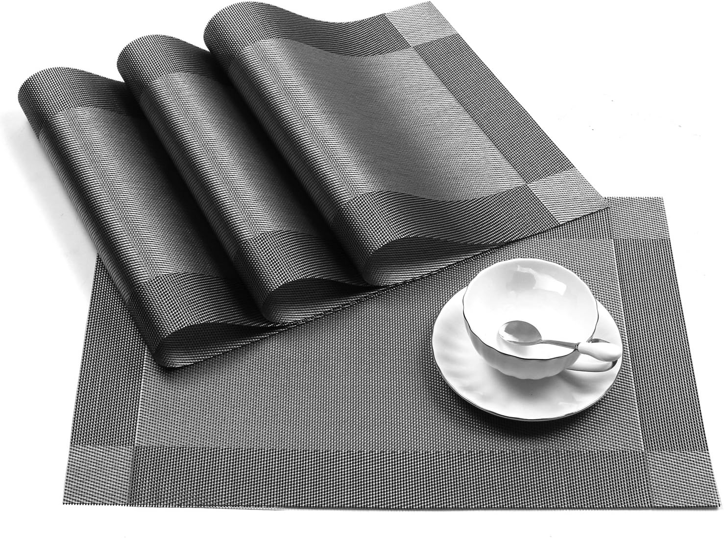 U'Artlines Placemat, Crossweave Woven Vinyl Non-Slip Insulation Placemat Washable Table Mats (Grey, 4pcs placemats): Home & Kitchen