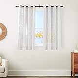 AmazonBasics Sheer Window Panel Pair with Grommets - 50" x 63", Modern Linen-Look Geo Linen and Ivory