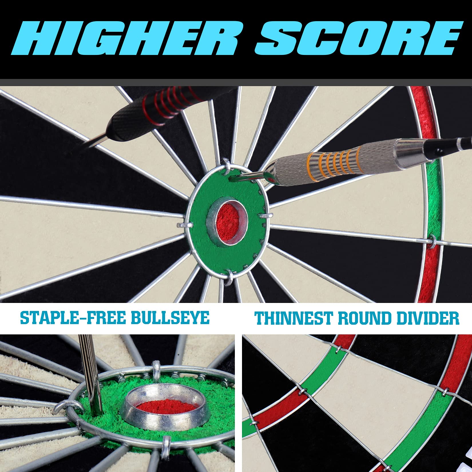 Dartscheibe Kork Dartscheibe mit Pfeilen Offizielles Steeldartscheibe Steeldart Dart Board Set 6 Dartpfeile Metallspitze,6 Flights (Dartscheibe) 9