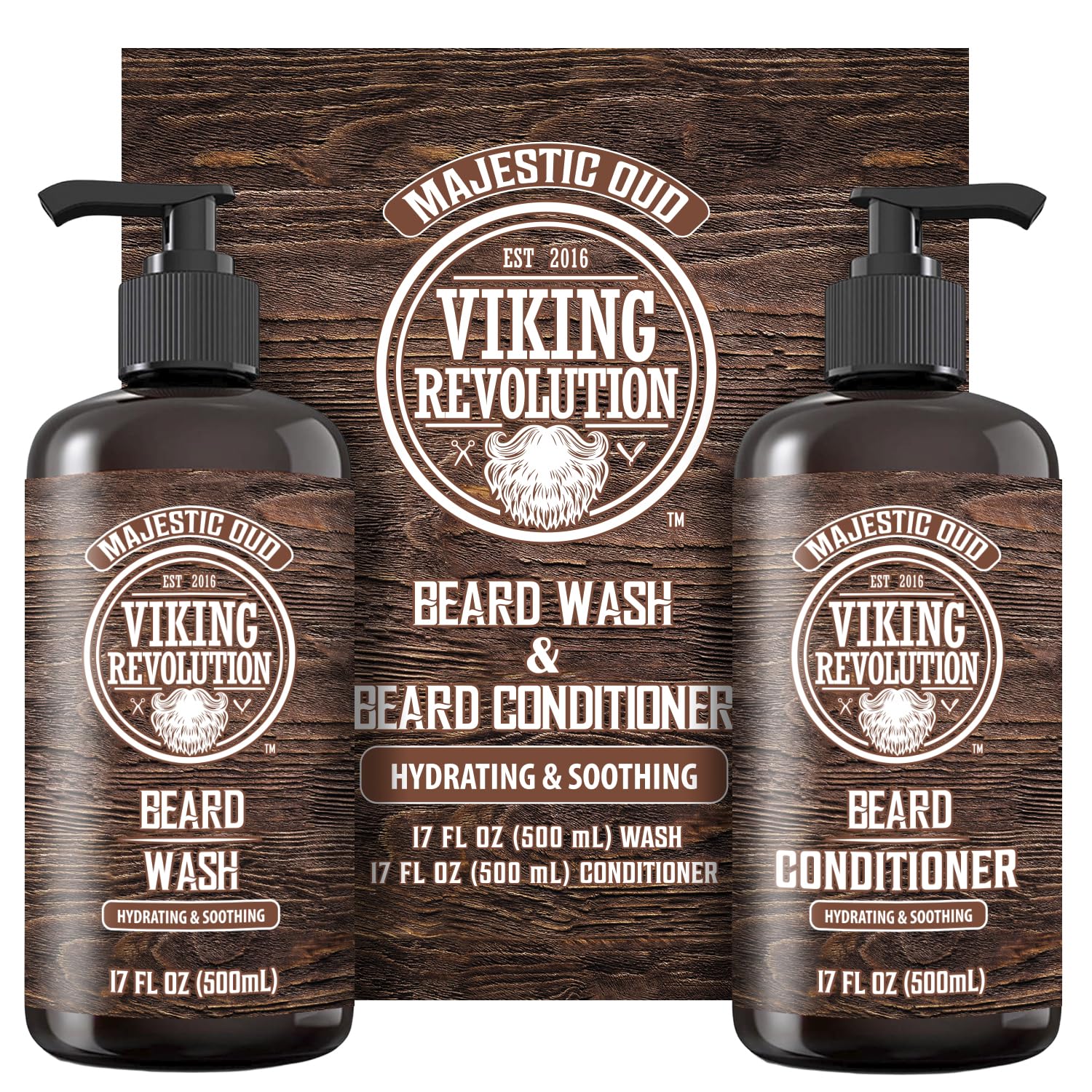 Viking Revolution - Beard Shampoo And Conditioner - Natural Beard Wash & Beard Conditioner With Argan & Jojoba Oils - Softens & Strengthens - Gifts For Men - Majestic Oud - 2 x 500 ml