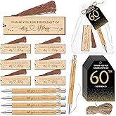 Sinload 25 Sets Birthday Favors for Guests 25 Thanks for Coming Bamboo Pens 25 Wooden Bookmarks 25 Cards with Organza Bag for Adult Birthday Wedding Anniversary Party Souvenir(60th)