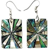 Swimmi Iridescent Paua Abalone Shell Earrings, Natural Mother of Pearl Earrings for Women, Handmade Dangle Drop Abalone Earrings, Seashell Earrings Fashion Jewelry GA187