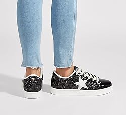 LUCKY STEP Women's Fashion Star Sneaker Lace Up Low