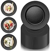 PROY 50 Pcs Hammered Black Charger Plates, 13" Black Chargers for Dinner Plates, Plastic Reusable Round Charger Plate for Table Setting, Wedding, Party, Event