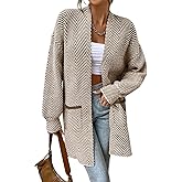 Sidefeel Womens 2025 Fall Outfits Long Sleeve Open Front Striped Cardigan Sweaters Chevron Chunky Knit Sweaters Coat