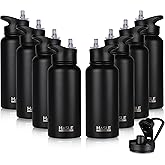 HASLE OUTFITTERS 32 oz Insulated Water Bottle Stainless Steel Double Walled Vacuum Sports Water Bottle with 2 Lids (Straw and Spout Lid) for Gym Camping Hiking(Black,8)