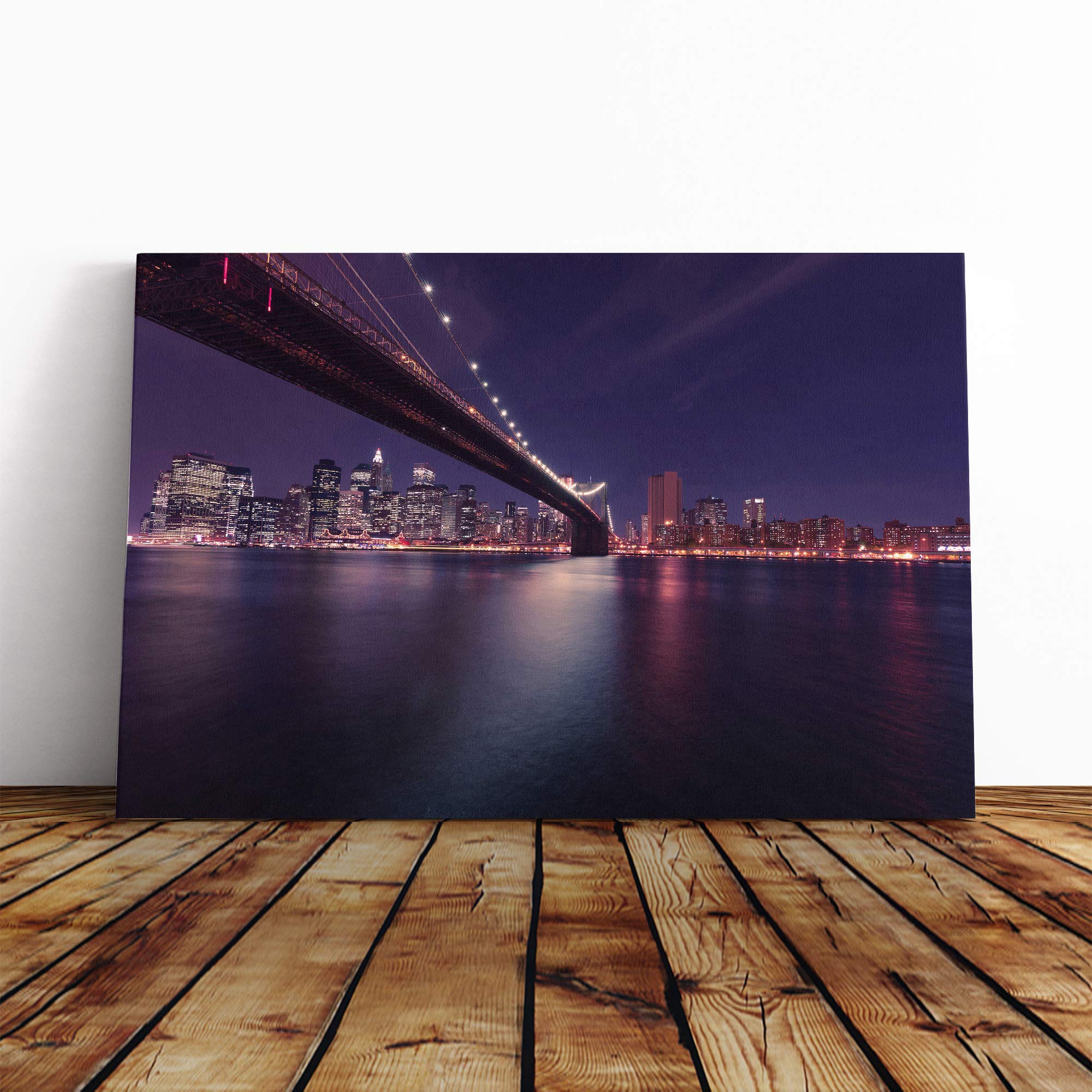 Brooklyn Bridge New York City (2) Canvas Print | Gallery Wrapped 30mm Frame Wall Art | 20x14 inches | Ready to Hang | Modern Cityscape Picture | Living Room Bedroom Lounge Office