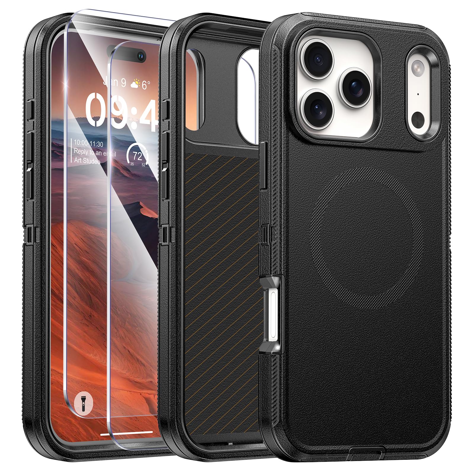 TUTUKII Compatible with iPhone 17 Pro Max Case with Screen Protector, Shockproof, Compatible with MagSafe, 3-Layer Drop Protection, Heavy Duty Magnetic Phone Case Cover, 6.9", Black/Black