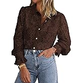 BTFBM Long Sleeve Lace Blouses for Women 2024 Fall Dressy Casual Button Down Shirts Date Night Outfit Club Party Tops