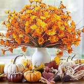 Grunyia 10 Bundles Artificial Flowers Outdoor Fake Fall Flowers for Outside Decoration UV Resistant Plastic Faux Plants for Garden Window Porch Balcony Fall Wedding Thanksgiving Decor