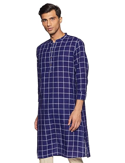Men's Cotton Achkan Kurta (SS19/NAY-1001 B_Navy_Large)