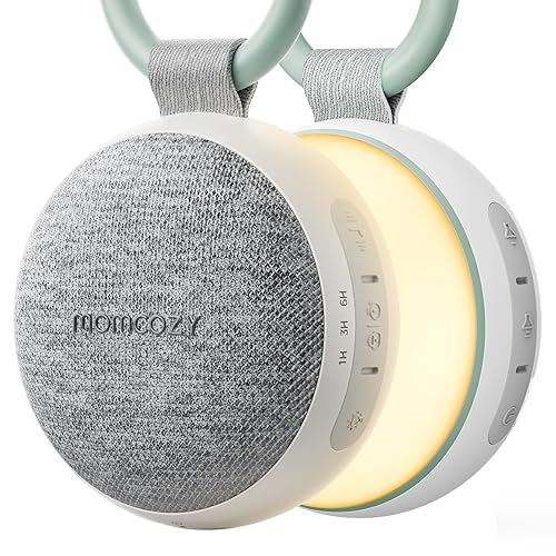 Momcozy Portable Sound Machine with Night Light, White Noise Sound Machine for Baby, 20 Soothing Sounds, Sound Therapy, Long-Lasting Power, Timer, Clips on Stroller, Baby Shower Gifts