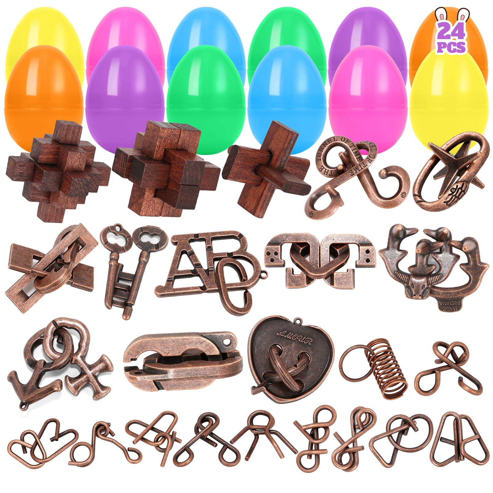 24 Pack Prefilled Easter Eggs with Brain Teaser Puzzles, Easter Basket Stuffers for Kids Teens Adults, Easters Egg Filled for Teens Kids Boys Girls, Eggs Fillers Hunt Game, Classroom Prize Supplies