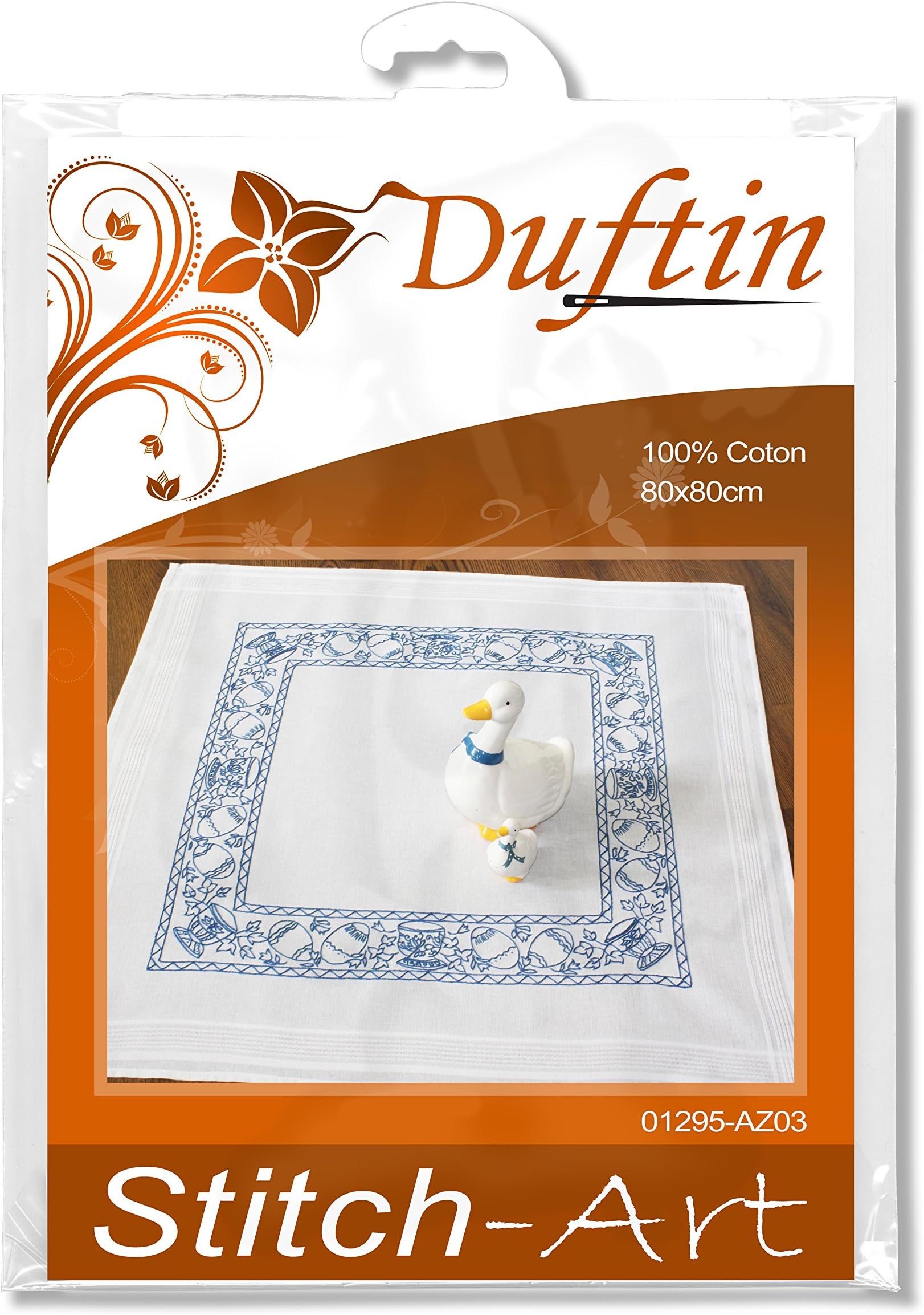 Duftin Sarah 01295-AZ03 Embroidery Tablecloth/Cotton/Motif Easter Egg / 80 x 80 cm